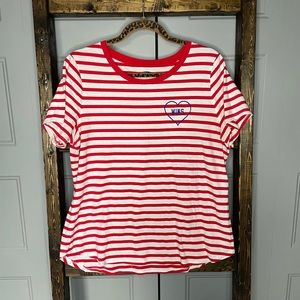 red and white striped 'Love Wins' tshirt, size L